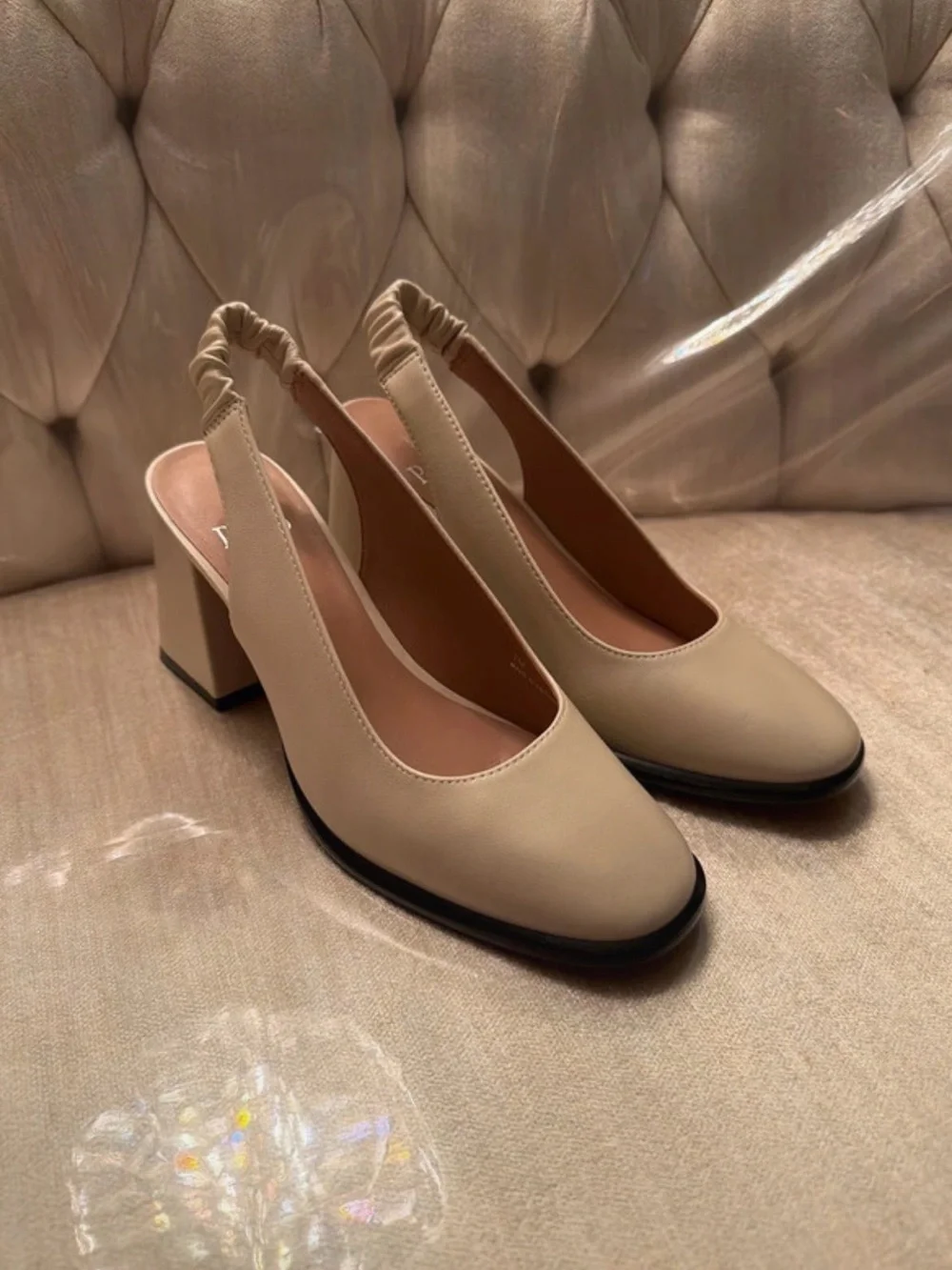 Paolo Cream Slingback Block Heel Pumps